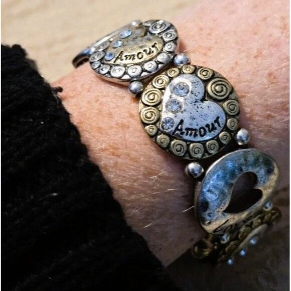 Howards Silver & Gold Love & Amour Stretch Bracelet W/ Heart Accents - Picture 4 of 5